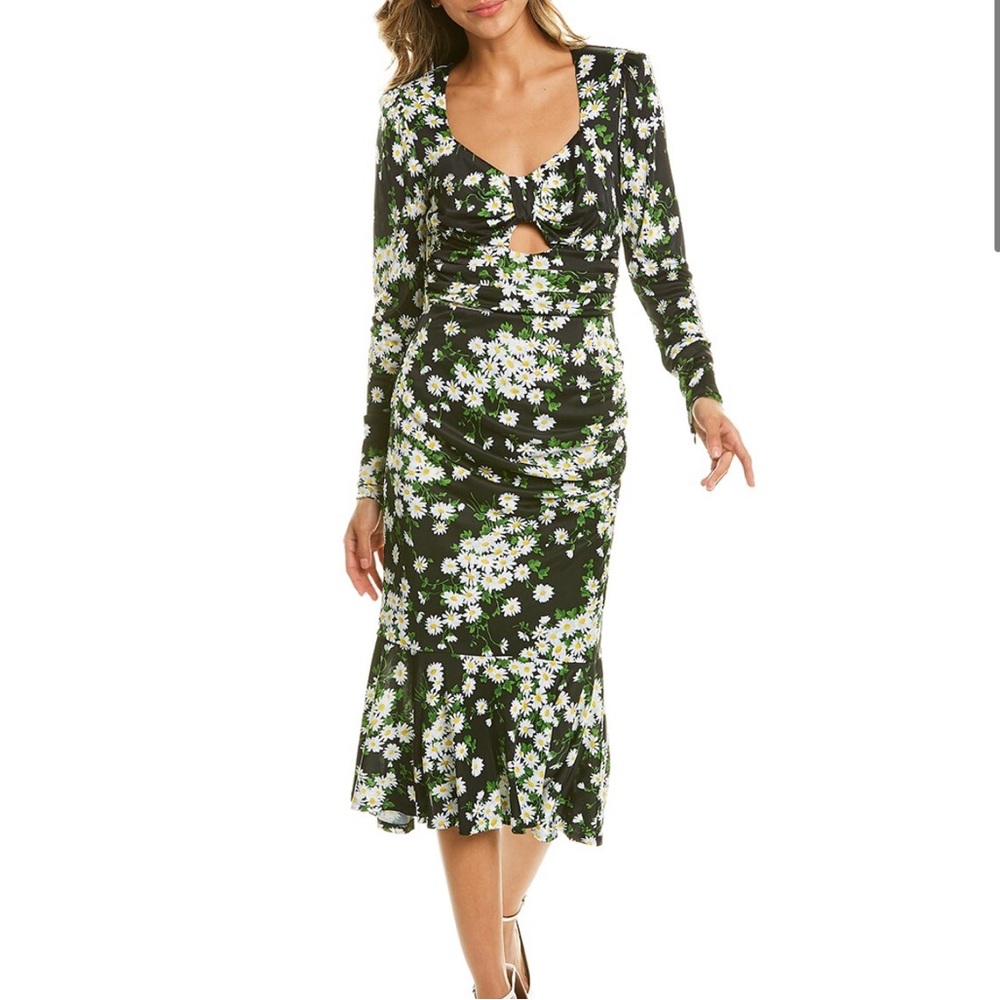 Michael Kors Collection Olive & White Daisy-Print Midi Dress